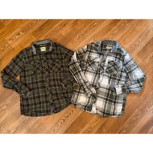 Lot of 2 Dravus Multicolor Plaid Flannel Long Sleeve Button Up Shirt Size Medium